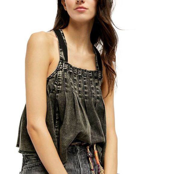 Free People Marina Denim Top Washed Black L - Picture 4 of 4